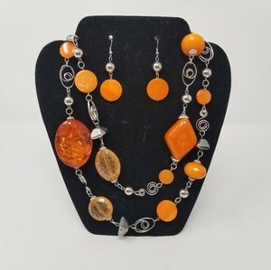 Chunky Bead & Wire Xtralong Necklace/Earrings Set